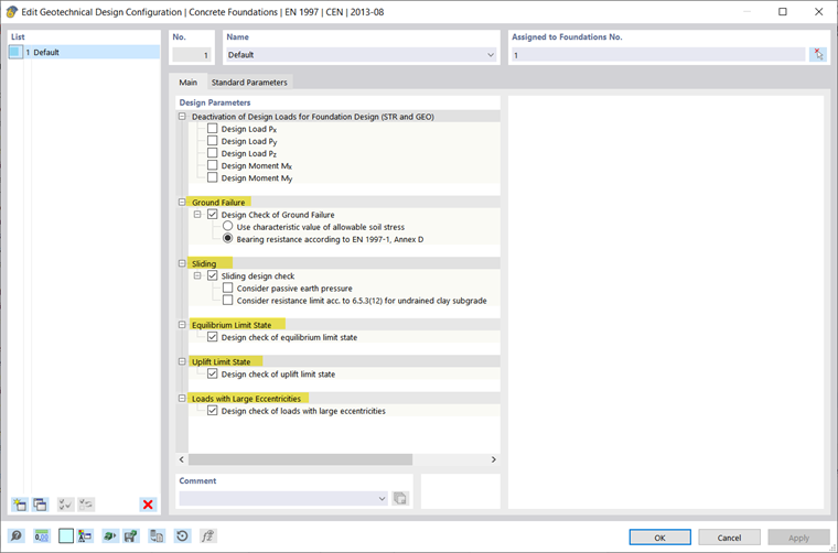 Design of the geotechnical analysis