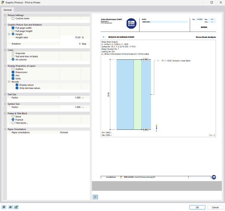 Printing Stress Diagrams in Printout Report