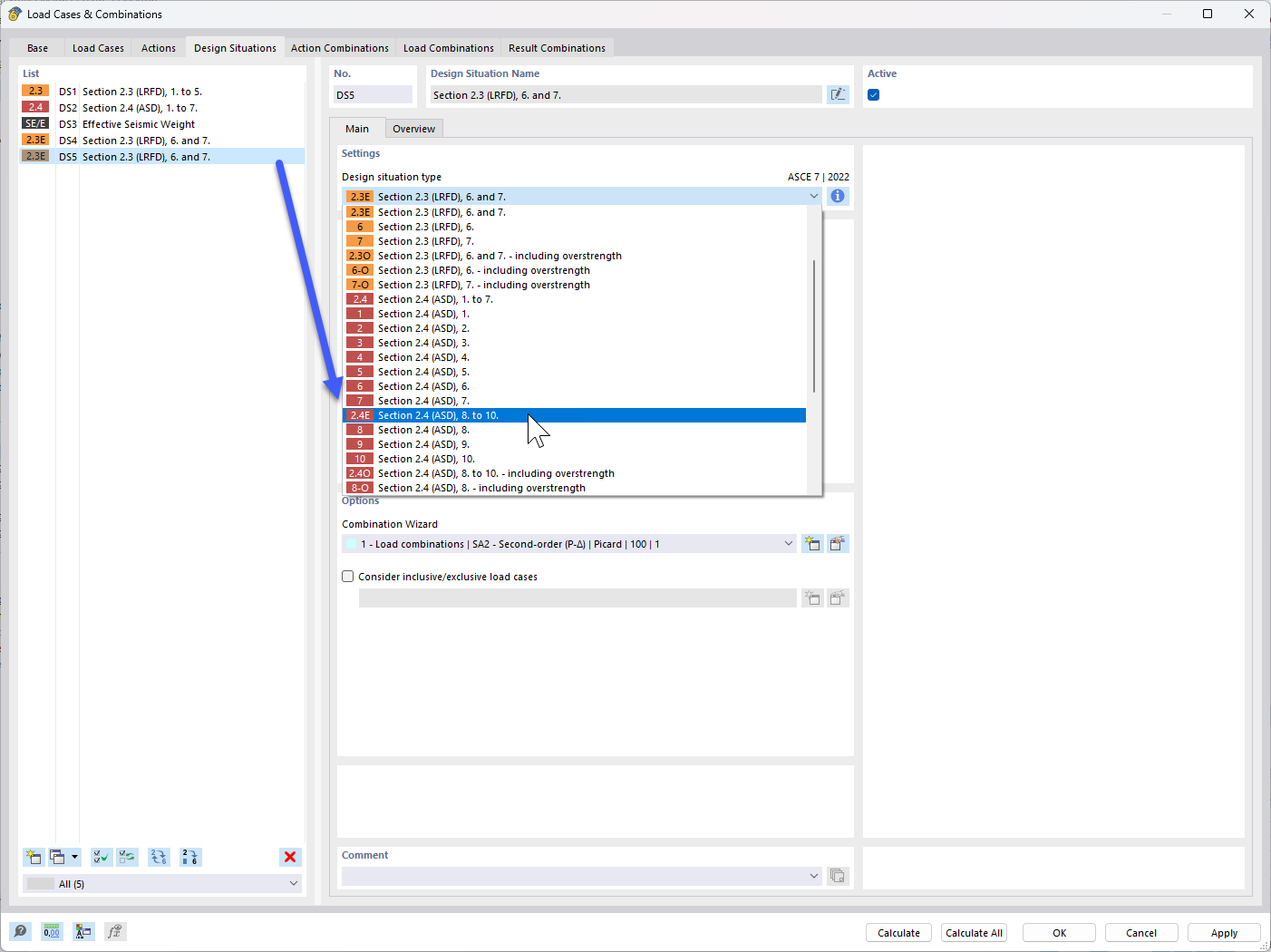Creating ASD Seismic Design Situation