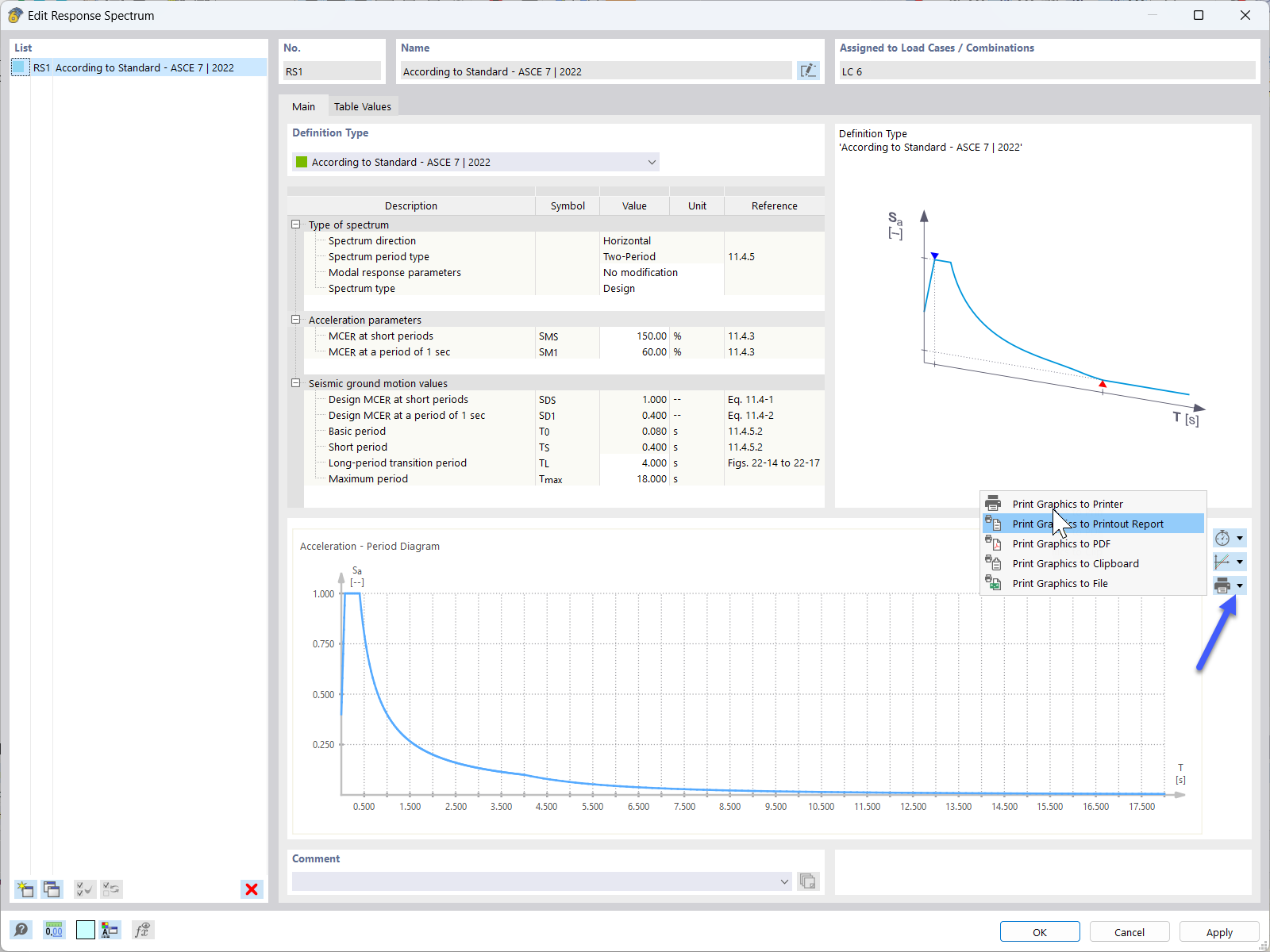 Printing Response Spectrum to Printout Report