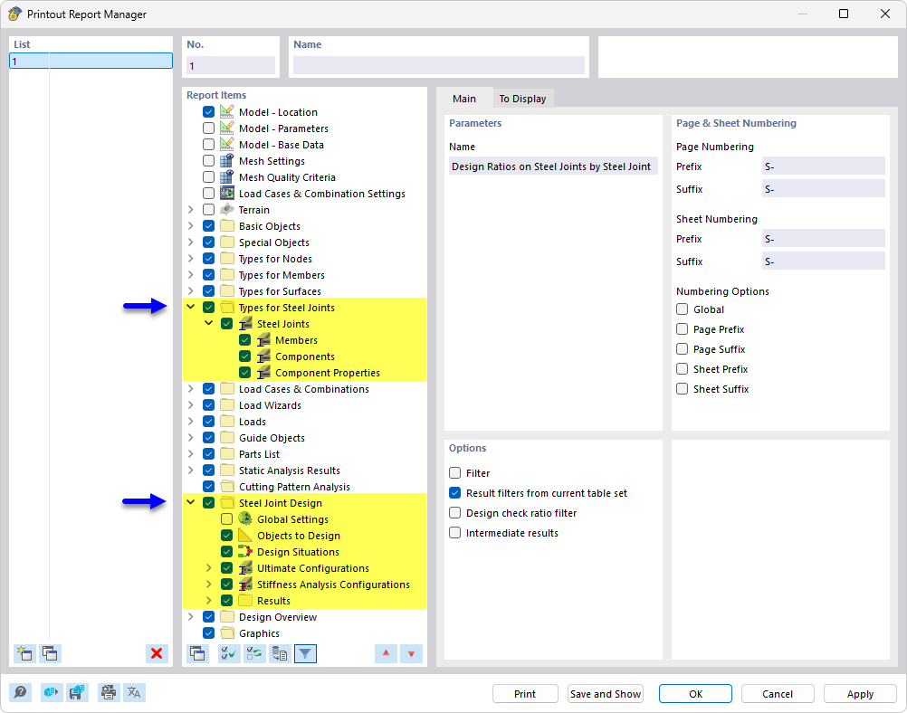 Printout Report Manager with Chapters for Steel Joint Design