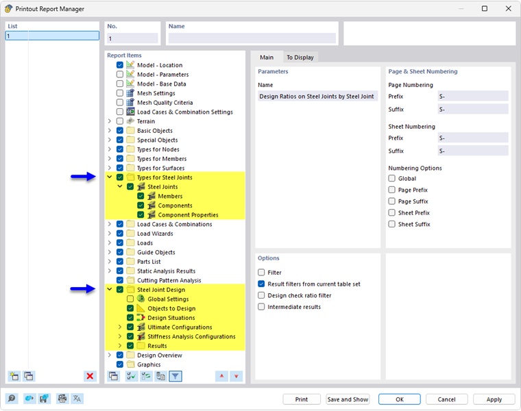 Printout Report Manager with Chapters for Steel Joint Design