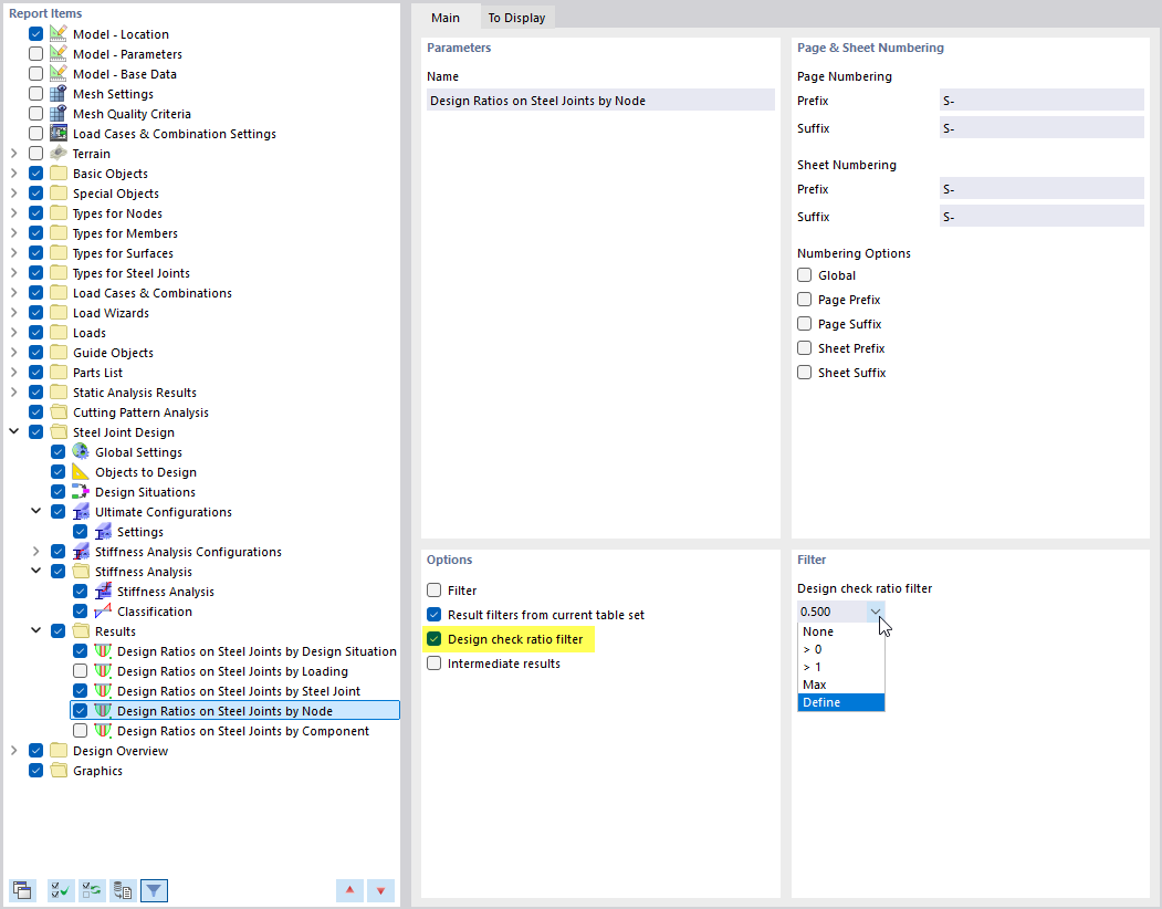 Filter Options for Design Criterion