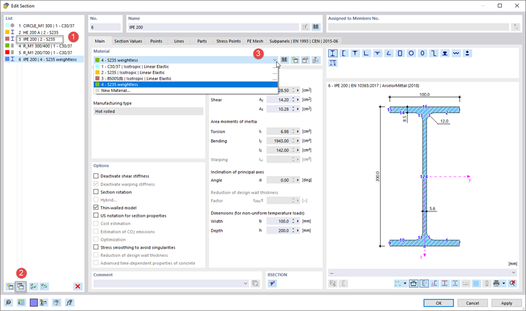 Creating Cross-Section as Copy with Weightless Material