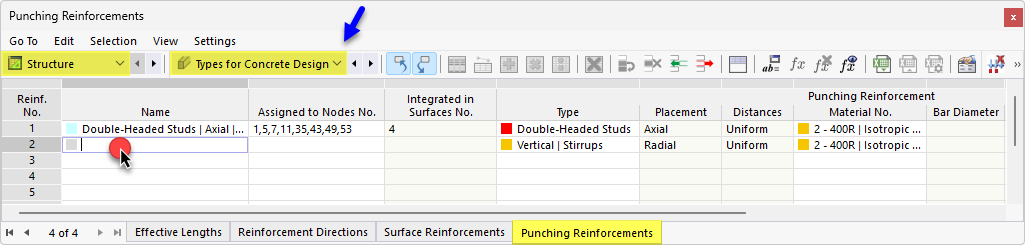 Defining Punching Shear Reinforcement via Table