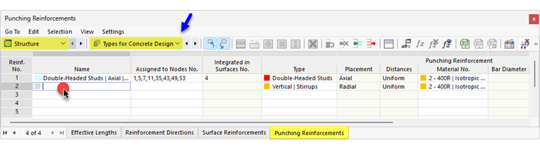 Defining Punching Shear Reinforcement via Table