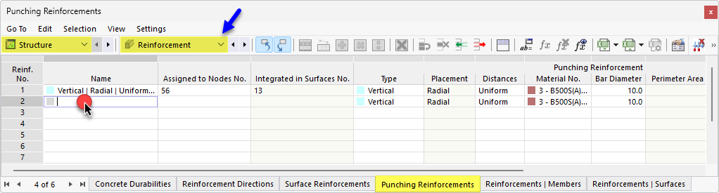 Defining Punching Shear Reinforcement via Table
