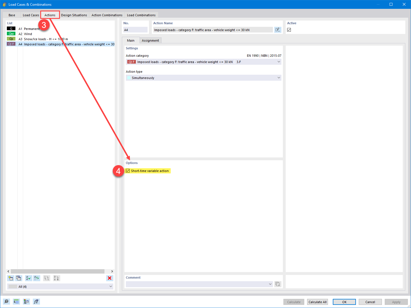 FAQ 005561 | How is it possible to consider snow and wind loads with short-term actions according to NBN EN 1990?