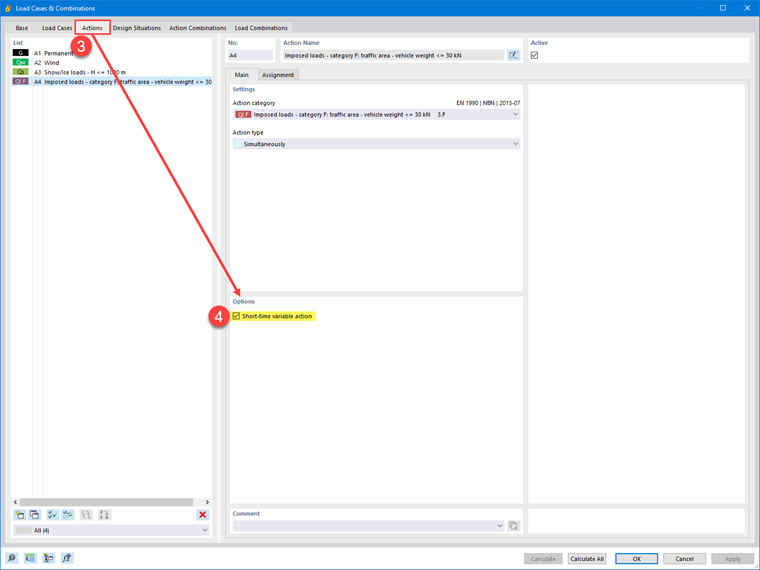 FAQ 005561 | How is it possible to consider snow and wind loads with short-term actions according to NBN EN 1990?