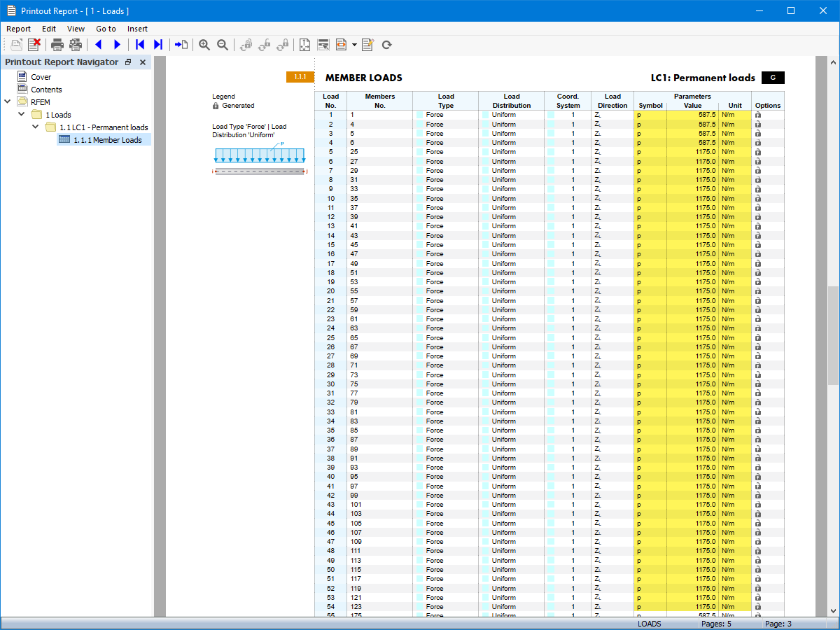 FAQ 005562 | When creating a printout report, is there any option to display the values of loads generated by load transfer surfaces?