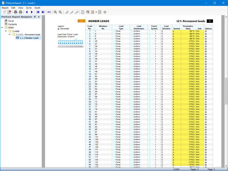 FAQ 005562 | When creating a printout report, is there any option to display the values of loads generated by load transfer surfaces?