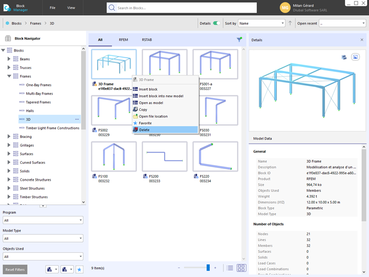 FAQ 005211 | Can I delete user-defined blocks in the Dlubal Center?