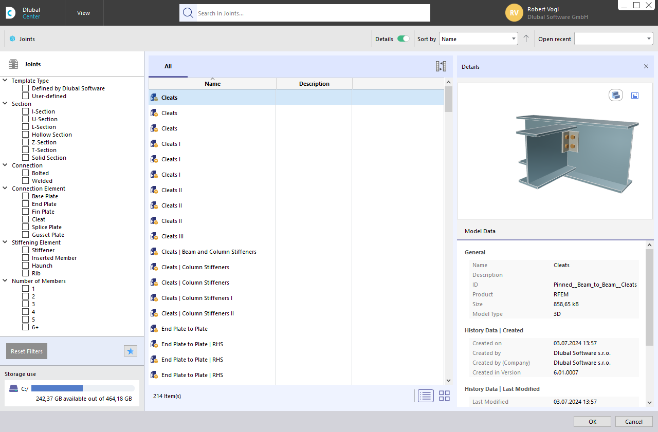 Joint Templates in Dlubal Center