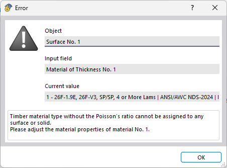 FAQ 005576 | Why do I get an error message about invalid material when defining timber surfaces?