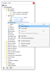 "Thicknesses" Shortcut Menu
