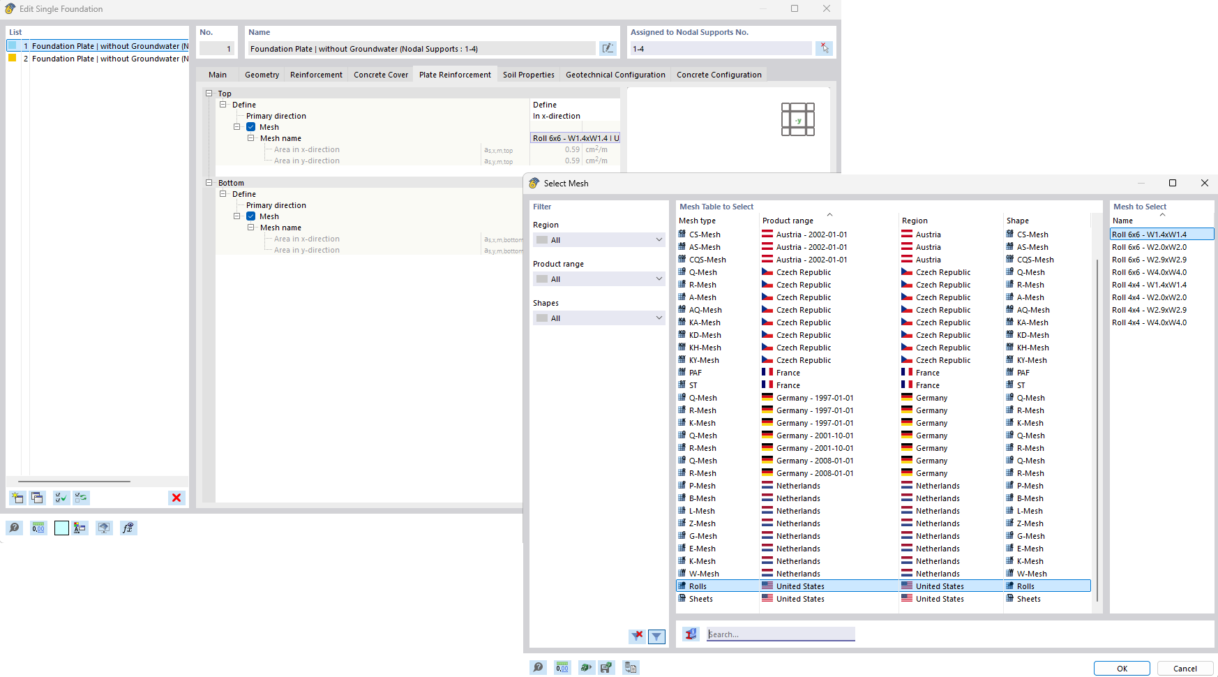 Rendering of concrete foundations, displayed with an imported mesh from the library.