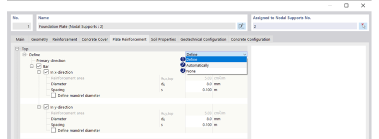 Concrete Foundations | Drop-Down Menu for Defining Rebars