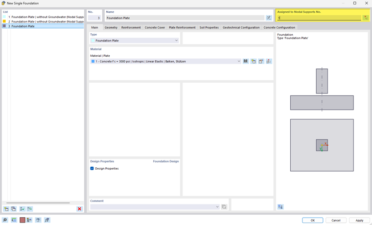 Concrete foundations | Assigning a single foundation to a node