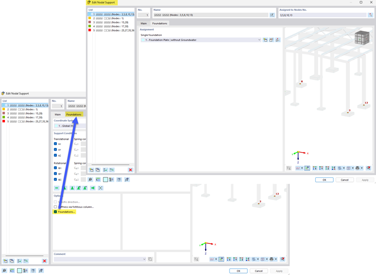Concrete foundations | Foundation tab in the Nodal Support dialog box
