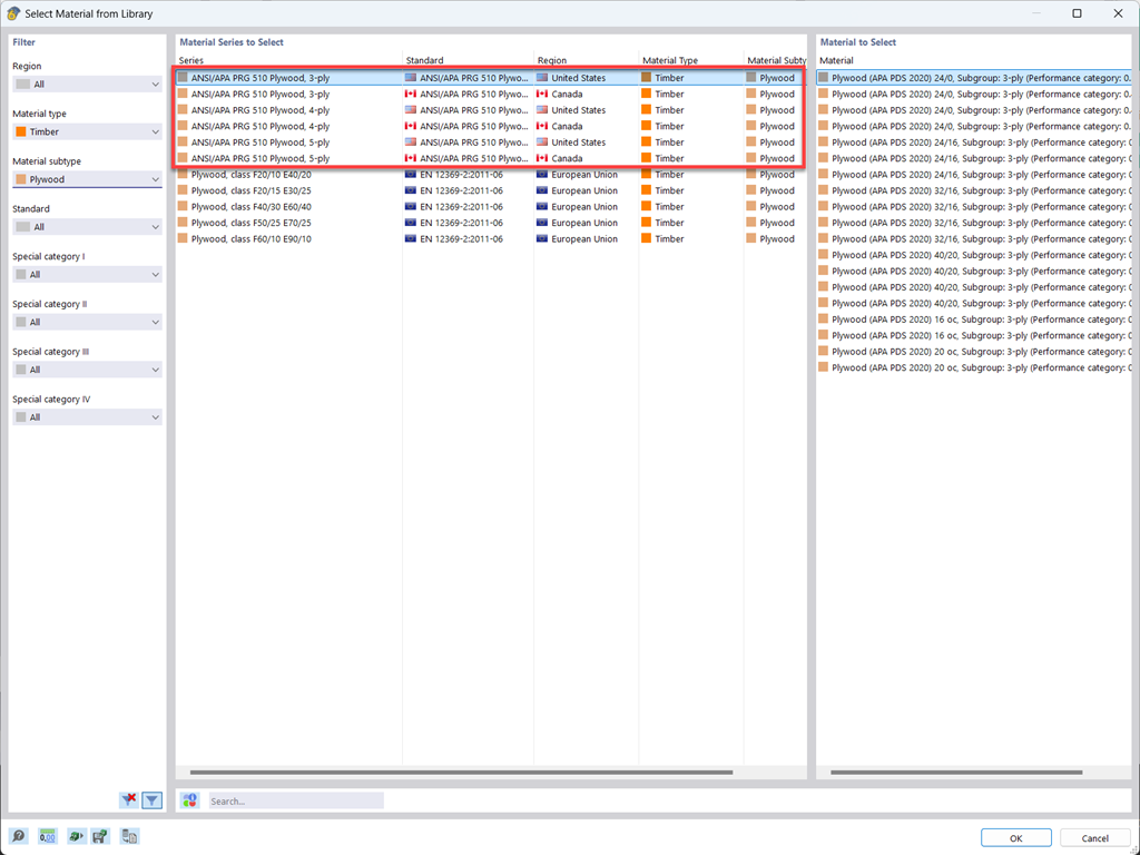 Feature 002901 | Plywood Materials According to ANSI/APA PRG 510 Plywood Standard (USA/CAN) in RFEM Material Library
