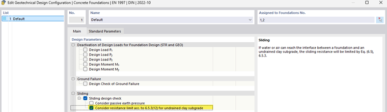 Concrete Foundations | Considering ultimate limit state according to 6.5.3(12) for undrained clay soil