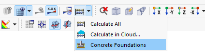 Options for calculating concrete foundations in a software application