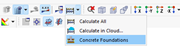 Options for calculating concrete foundations in a software application