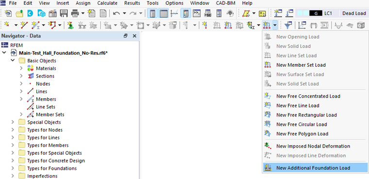Concrete Foundations | Additional foundation load in the toolbar