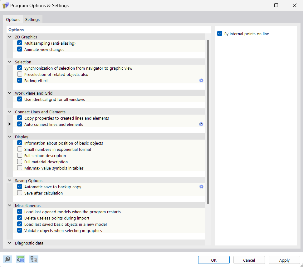 Dialog Box "Program Options and Settings", Tab "Options"