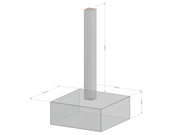 A square concrete foundation supporting a central steel column, as displayed in a construction drawing.