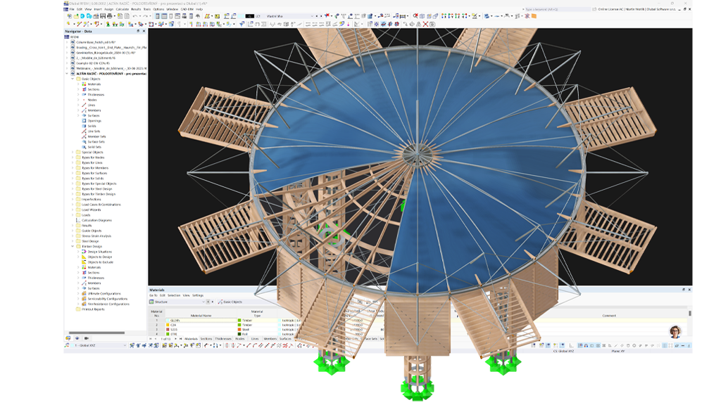 The image features a kinetic pavilion's timber structure designed using RFEM 6, located at Chateau Radíč in the Czech Republic | © TIMBER DESIGN s.r.o.