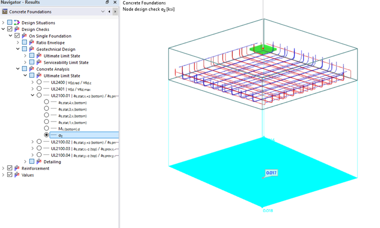 Visualization of compression stress distribution in the soil layer of concrete foundations.