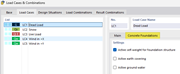 Display of the tab section for reinforced concrete foundations in the Load Case and Combination dialog box