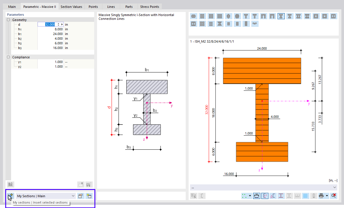 Saving a parametric section as a preferred cross-section.