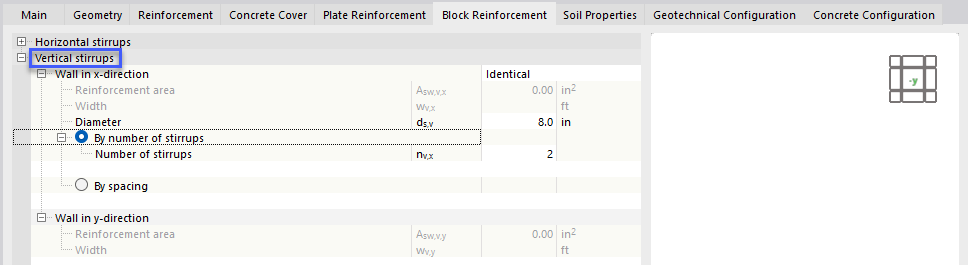 Concrete foundations with vertical stirrups for block foundation structures