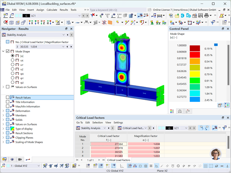Structural analysis of local buckling using Dlubal RSTAB software.