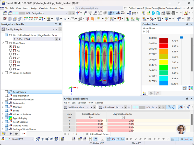 Shell buckling example with Dlubal software visualization.