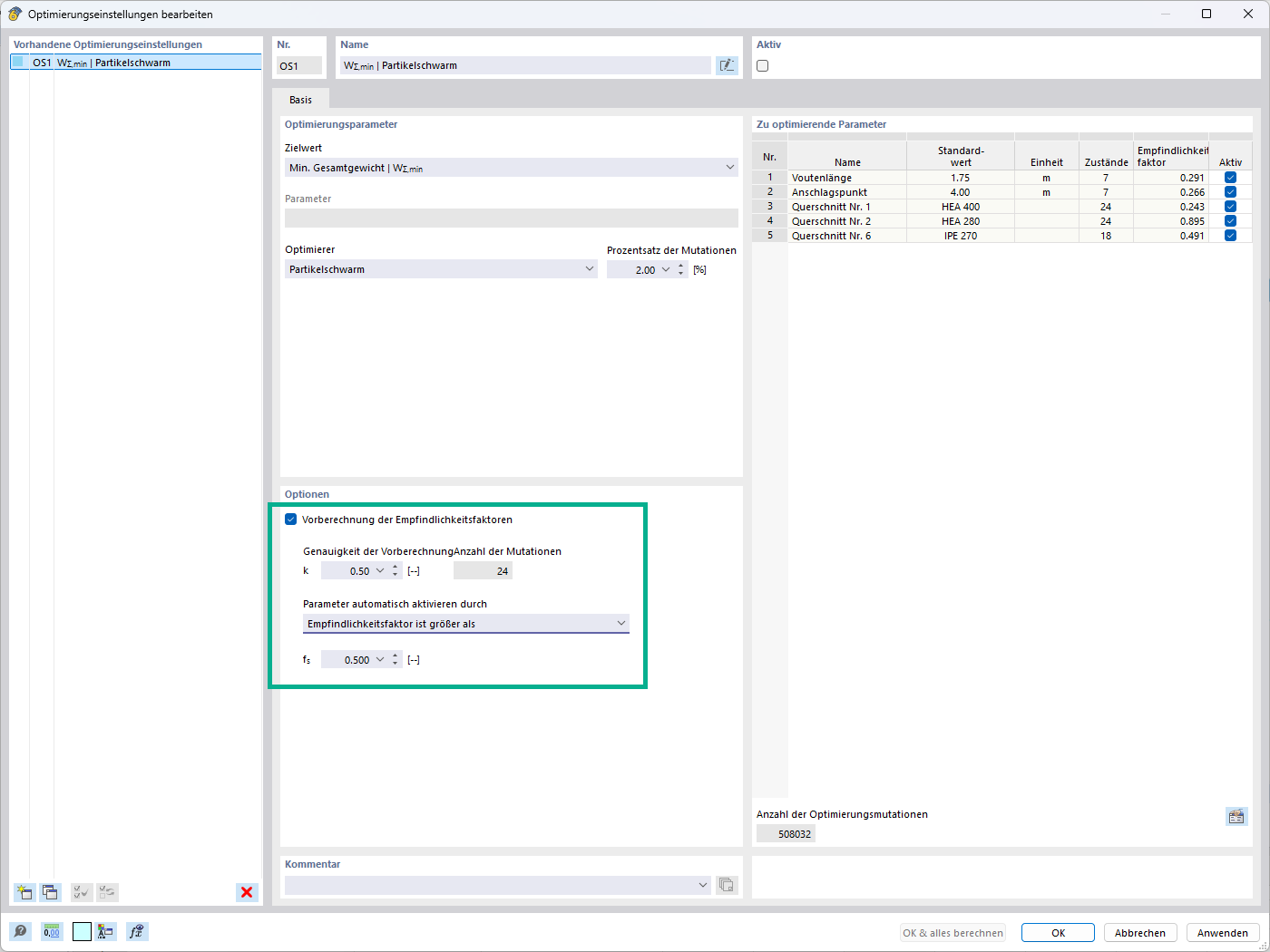 Feature 002923 | Time-Saving Optimization Using Sensitivity Factors
