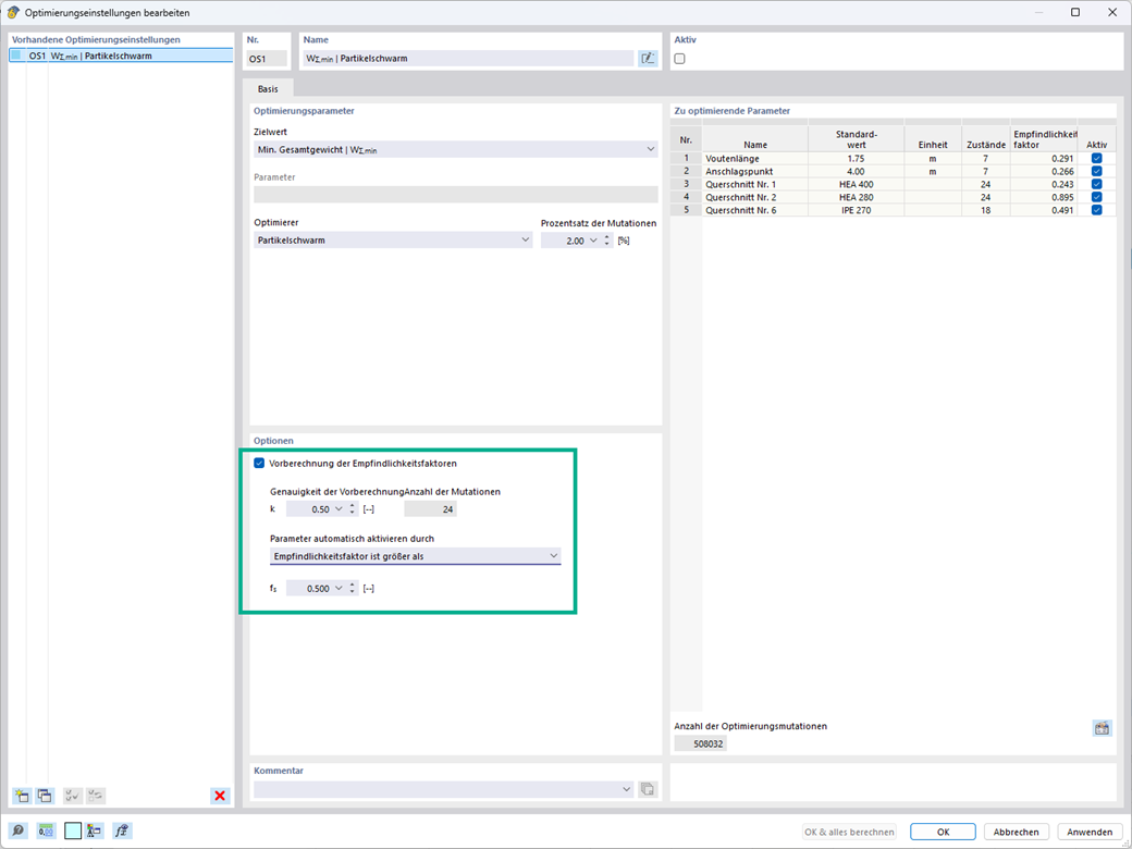 Feature 002923 | Time-Saving Optimization Using Sensitivity Factors