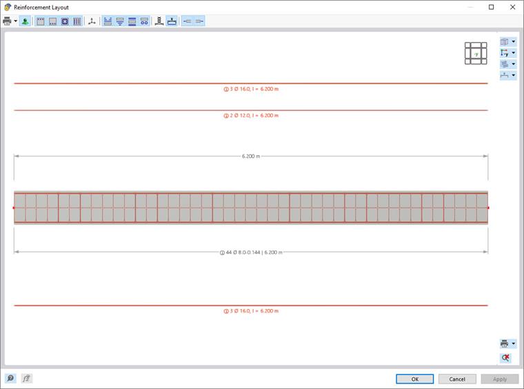 Schematic display of the steel reinforcement in a column with clear arrangement details