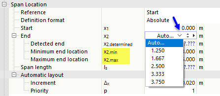 Text box for the automatic determination of reinforcing bars in the structural reinforcement area
