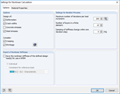 Software dialog box for nonlinear calculation with the Material Properties tab activated and various input boxes.