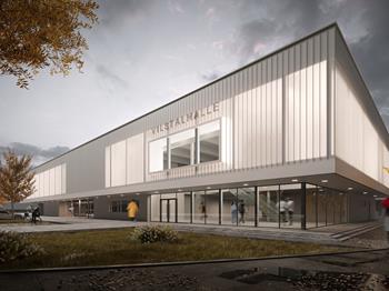 Vilstalhalle in Vilsbiburg | Modern rendering, sports hall renovation, timber structures