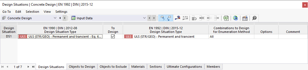 Illustration of a design situation for concrete design with ULS function