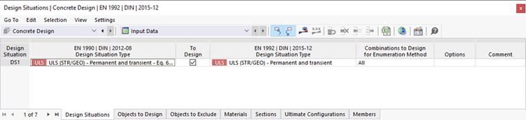 Illustration of a design situation for concrete design with ULS function