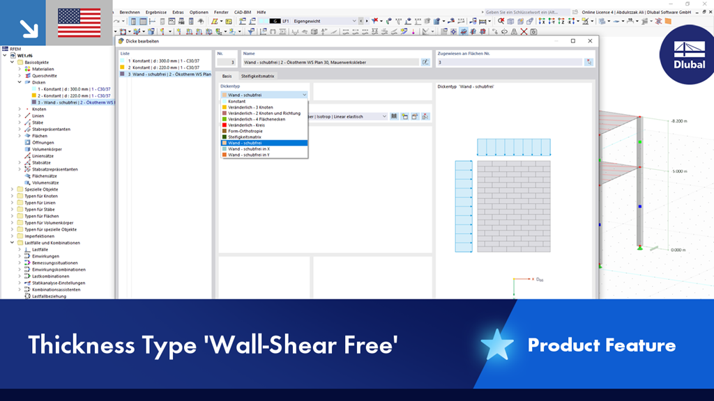 New RFEM product feature | Wall shear-free, in X and Y for shear-free wall structures