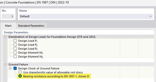 Display of reinforced concrete foundations for checking bearing resistance in accordance with EN1997-1 Annex D