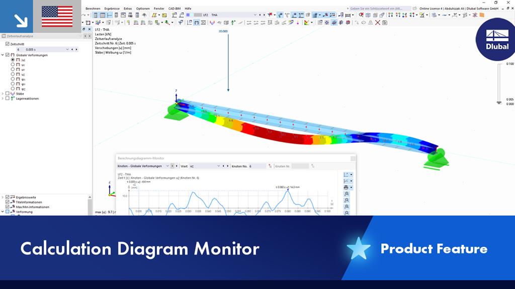 RFEM Berechnungsdiagramm-Monitor zeigt animierte Knoten-Ergebnisverläufe