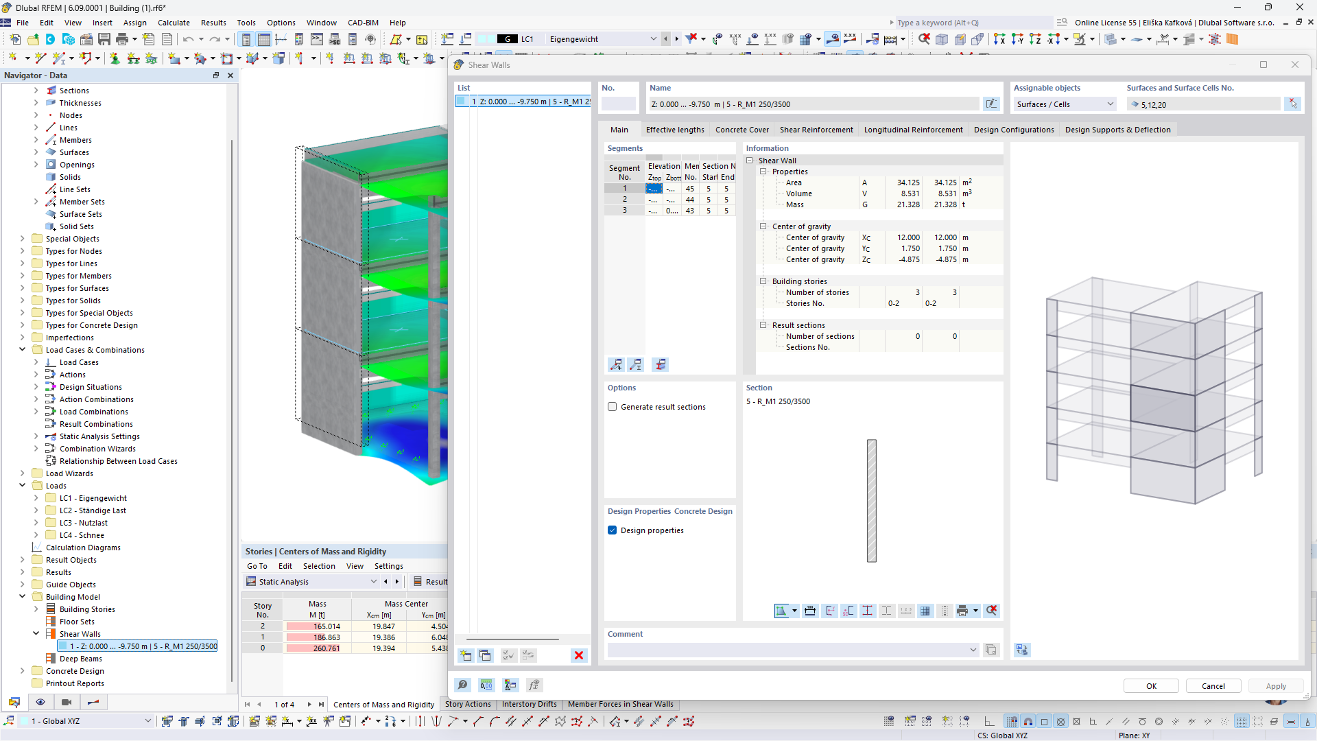 Shear walls in a building model add-on diagram | Structural layout visualization