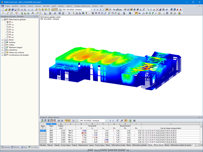 Structural analysis of displacements in a multipurpose hall